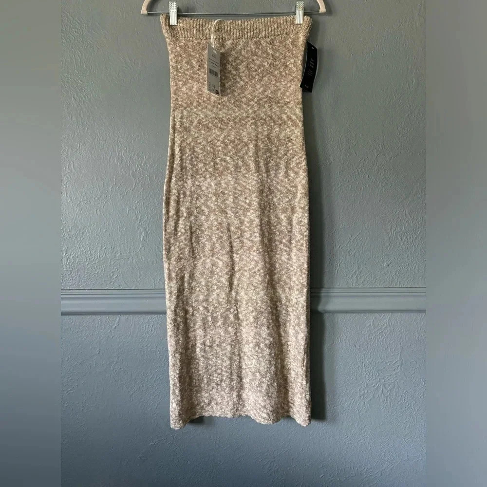 NA-KD Marled Knit Semi-Sheer Long Skirt Tan White XXS